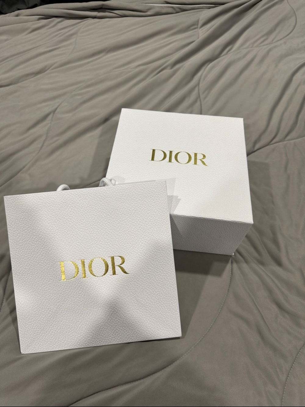 Dior White and Gold Logo Gift Box & Bag Set